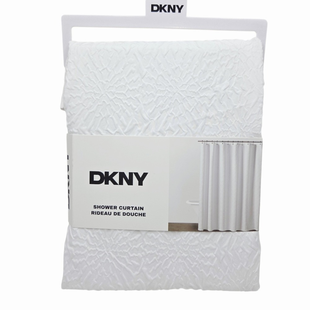 DKNY Microsculpt Fabric Shower Curtain White Textured 72x72in - Picture 6 of 9